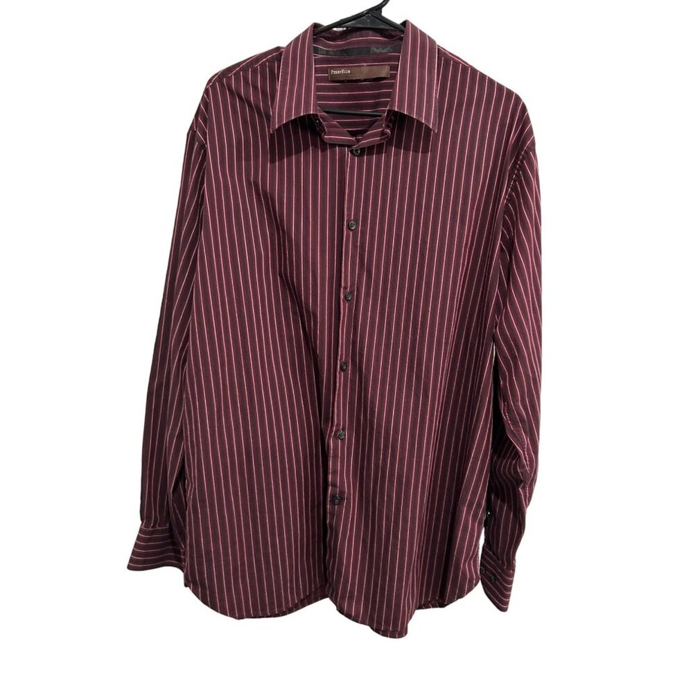Perry Ellis Mens Red & White Striped Long Sleeve Button-Up Shirt XL 100% Cotton